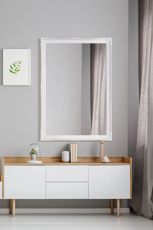 FRAMES BY POST NEW LARGE SHABBY CHIC STYLE SWEPT BEVELLED OVERMANTLE WALL/HALL MIRROR - PRICE INCLUDES STANDARD DELIVERY, 40" X 28", WHITE