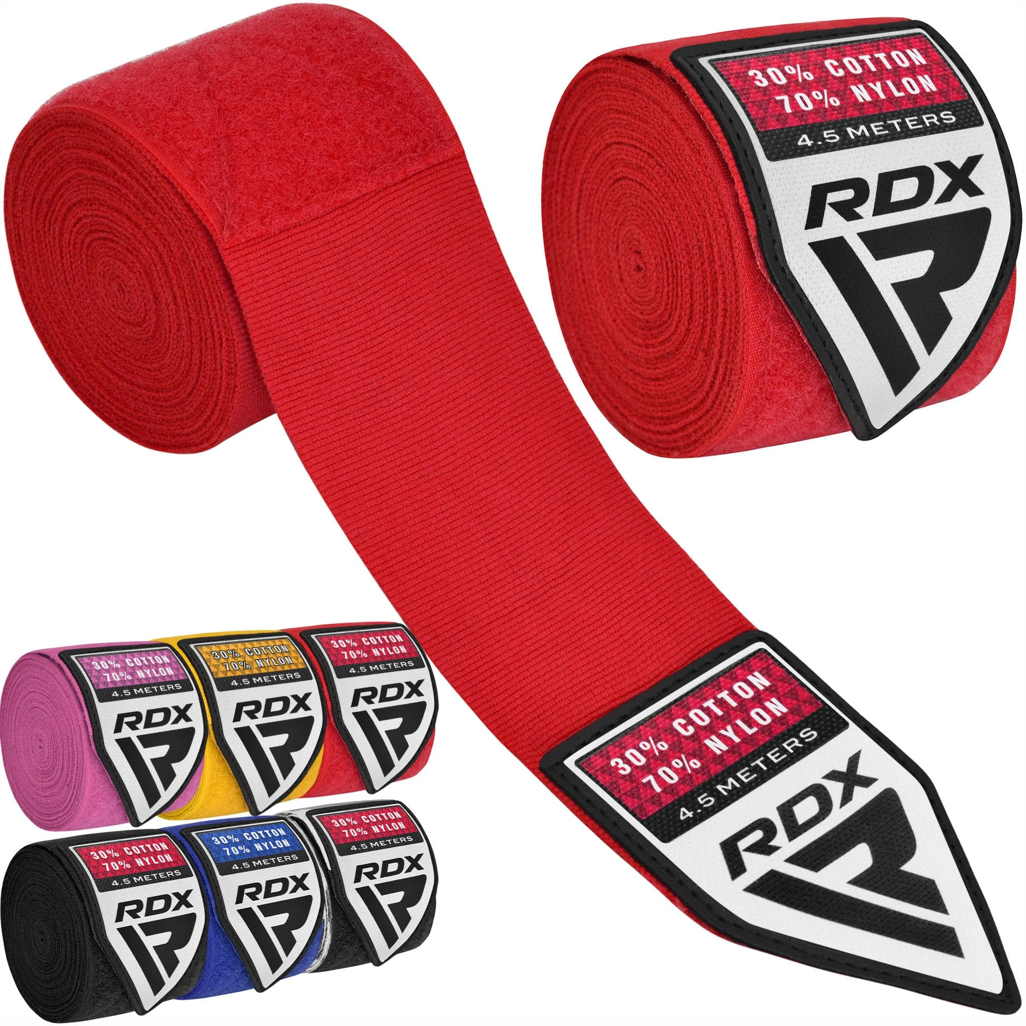 RDX Boxing Hand Wraps 4.5M / 180 Inches – Mexican Style Semi-Elastic MMA Inner Gloves - Wrist Support for Muay Thai, Kickboxing, BJJ, Karate - Thumb Loop & Hook and Loop Closure - Cotton & Nylon Blend