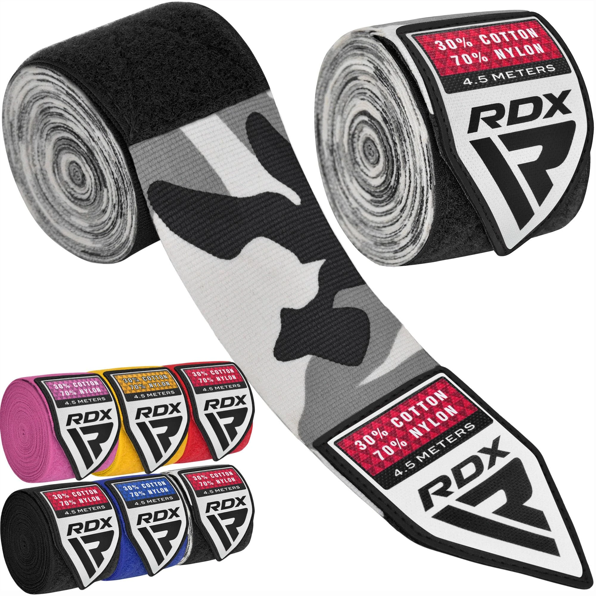 RDX Boxing Hand Wraps 4.5M / 180 Inches – Mexican Style Semi-Elastic MMA Inner Gloves - Wrist Support for Muay Thai, Kickboxing, BJJ, Karate - Thumb Loop & Hook and Loop Closure - Cotton & Nylon Blend