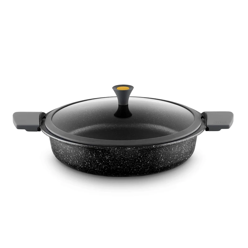 Castey Vulcano 30cm / 12" Inch Cast Aluminium Shallow Casserole Pot With Glass Lid (suitable for ove