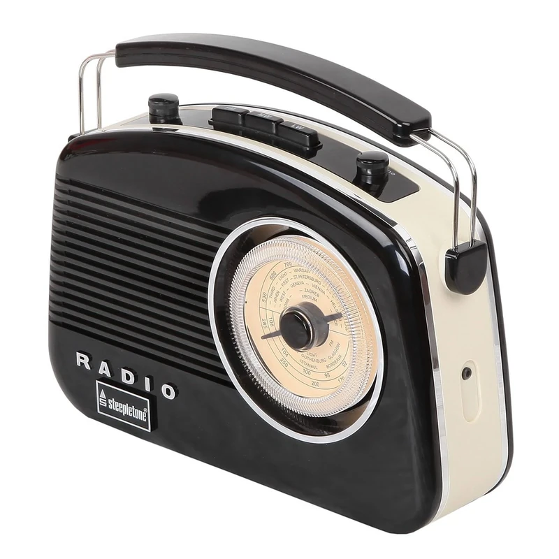 Steepletone Brighton 1950's Portable Retro Style Rotary Radio - Black/Beige