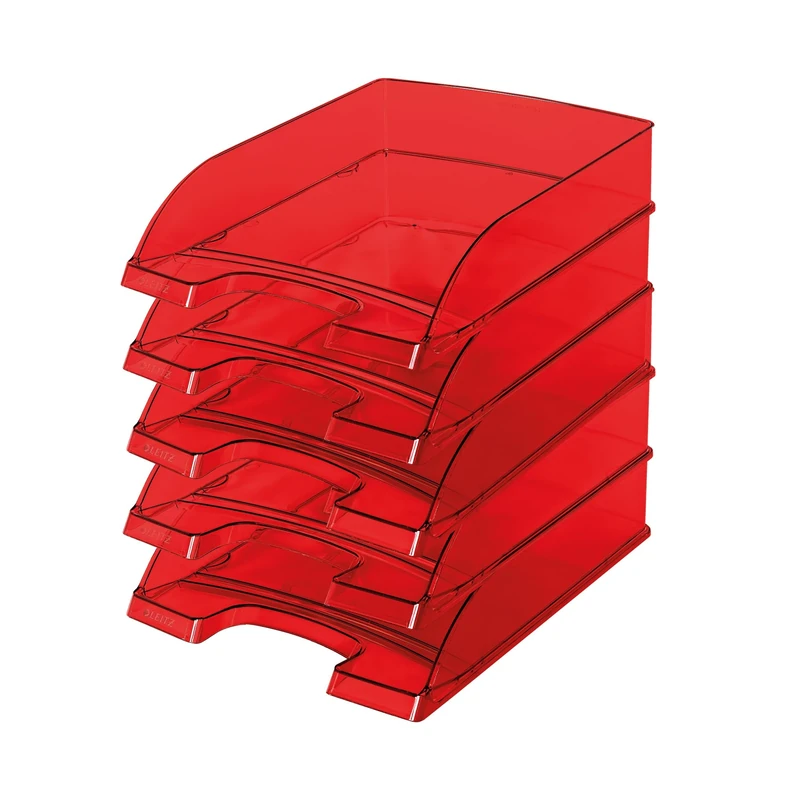 Leitz 52260028 Letter Tray Transparent Plus A4 Polystyrene 5-Pack Dark Red