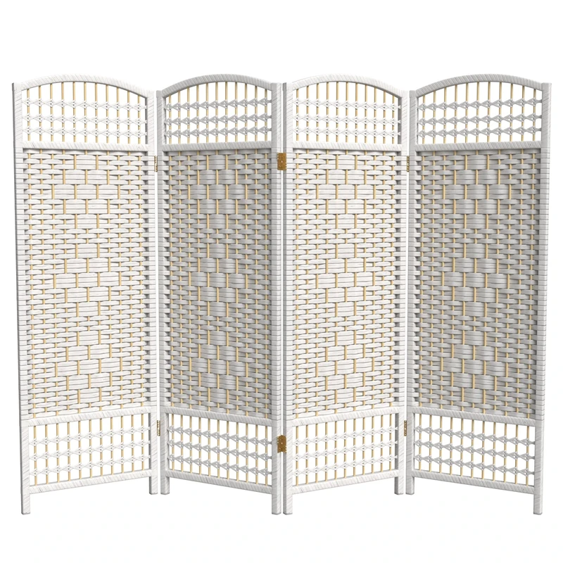 ORIENTAL Furniture 4 ft. Tall Fiber Weave Room Divider - White - 4 Panels - Image 1