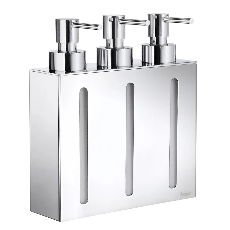 Smedbo "Outline" Triple Soap And Lotion Dispenser, Polished Chrome,16.7 x 6 x 21 cm, Silver