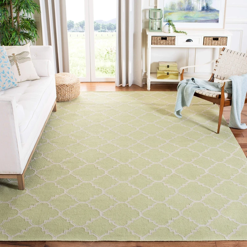 Safavieh Contemporary Indoor Flatweave Square Area Rug, Dhurrie Collection, DHU554, in Light Green / Ivory, 183 X 183 cm for Living Room, Bedroom or Any Indoor Space