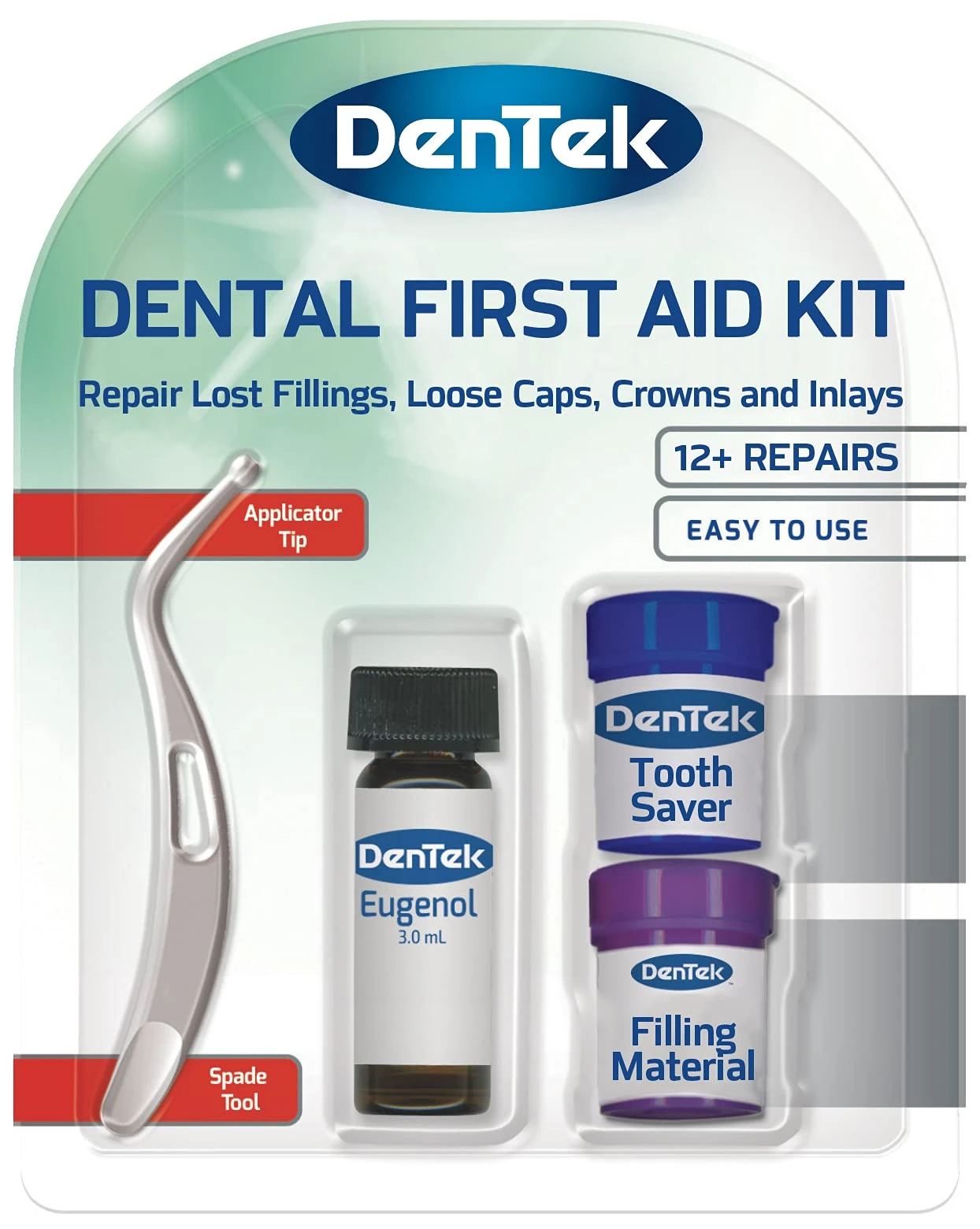 DenTek First Aid Kit, Home Temporary Dental Repair Kit for Repairing Lost Fillings or Securing Loose Caps, Crowns or Inlays with Spade Tool
