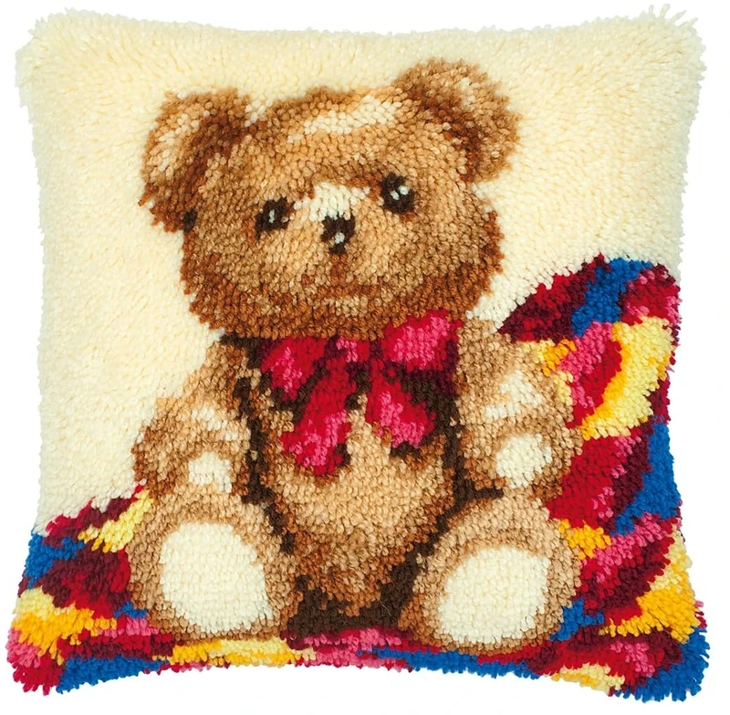 Vervaco Teddy Latch Hook Cushion, Multi-Colour