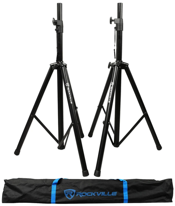 Pair of Rockville Tripod DJ PA Speaker Stands + Carrying Case Black RVSS2