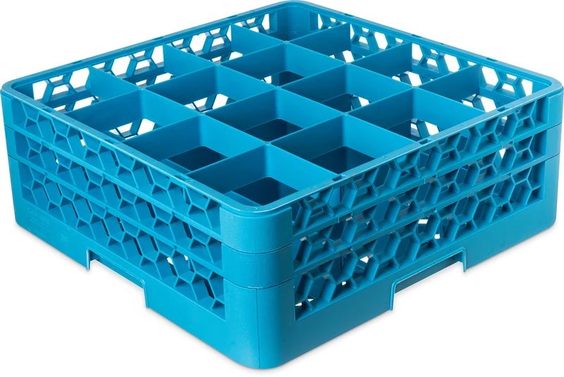 Carlisle FoodService Products RG16-214 FBA_RG16214 16 Compartment Glass Rack with 2 Extenders, Plastic, Carlisle Blue