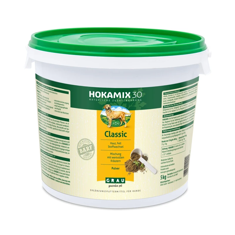 GRAU Original HOKAMIX30 Classic Powder, All-Round Herb Mix for Dogs, 30 Essential Herbs for Prevention, Pack of 1 (1 x 5 kg), Feed Supplement