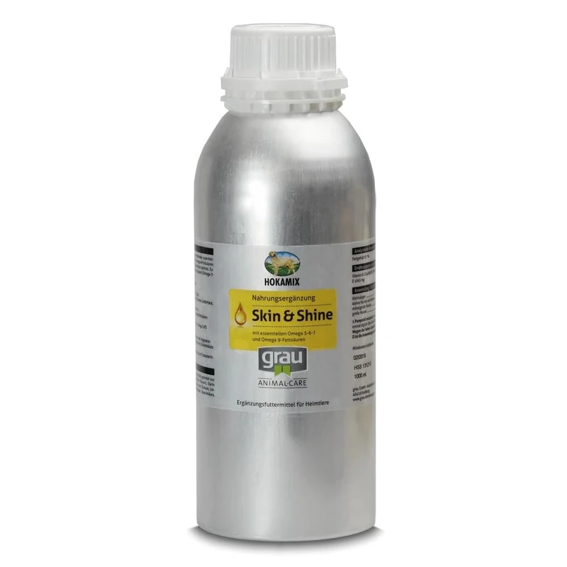 GRAU - the original - HOKAMIX30 Skin&Shine, oil for skin and fur, important Omega 3 and Omega 6 fatty acids pack of 1 (1 x 1 L), supplementary food for dogs and cats