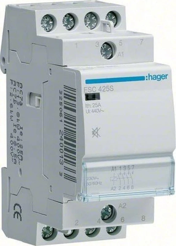 Hager ESC428S – CONTACTOR Quiet, 25 A, 3 Na + 1NC, 230 V