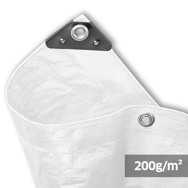 Noor Tarpaulin Waterproof Cover, 200 g/m², 6.00 x 8.00 m, Color: white, PP/PE