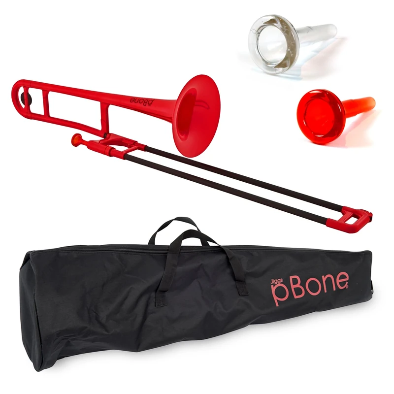 pBone PBONE1R Plastic Trombone with Mouthpiece and Carry Bag - Bb Student Beginner - Red, 14.0 in*38.0 in*11.0 in