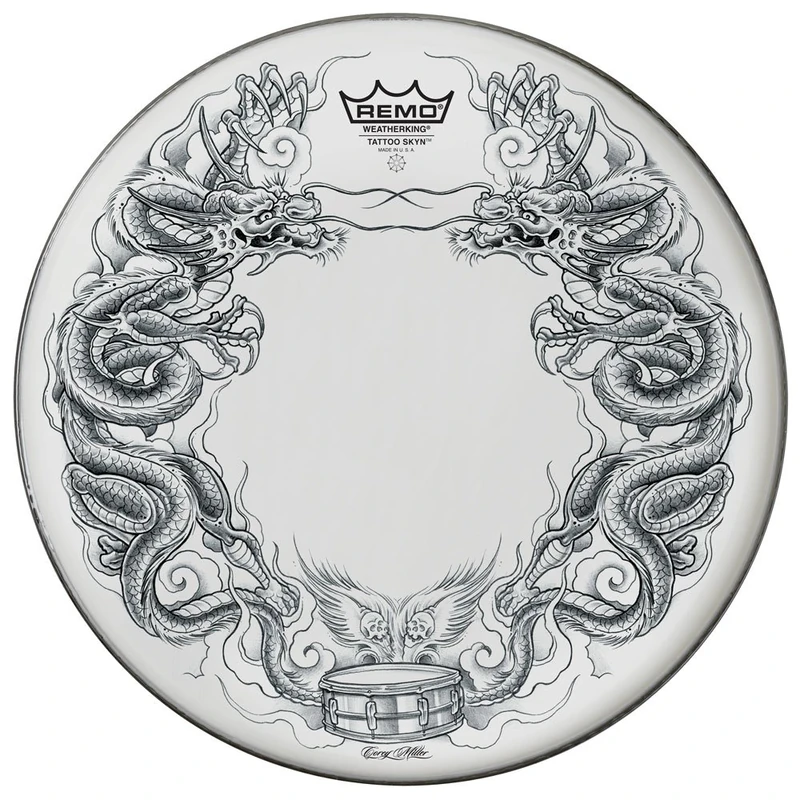 Remo drumhead Tattoo Skyn Powerstroke 3 Bassdrum 22" Tattoo Dragon Skyn white PA-1322-TT-T06 - Image 1