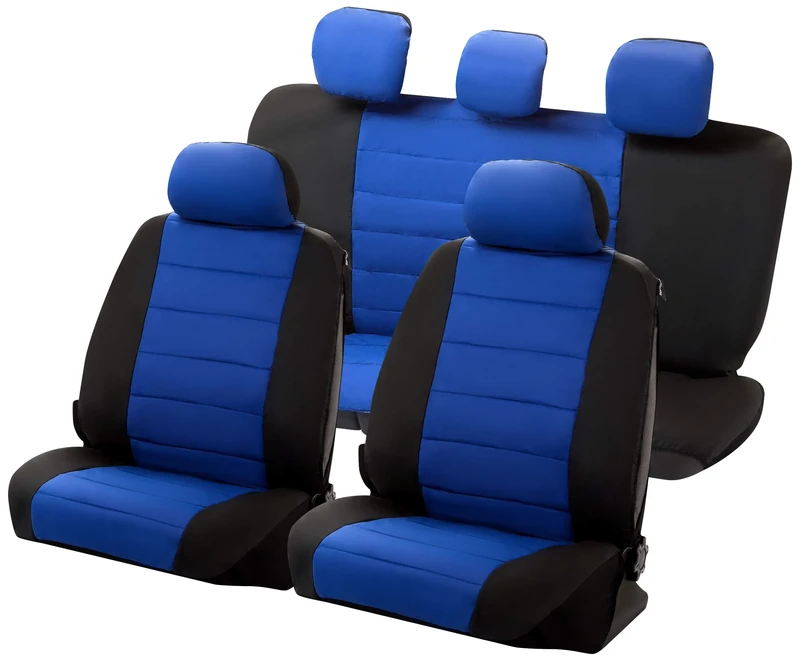 Cosmos Full Set Leatherlook Car Seat Covers with Separate Headrest Covers Enhances Vehicle Interior Easy Installation, Blue Colour, 14701 Carrera