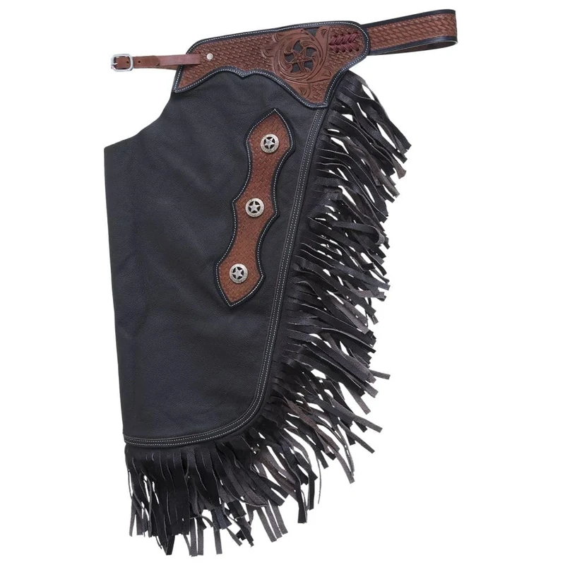 Tough 1 Premium Smooth Leather Chinks with Basketweave Filigree, Brown, Medium