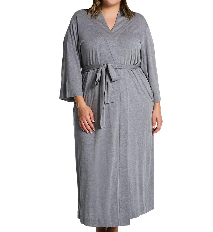 Natori Women's Plus Size Shangri-la Solid Knit Robe, Gray, 1x