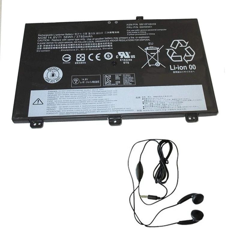 amsahr 00HW001-03 Replacement Battery for LENOVO 00HW001, ThinkPad S3 Yoga Series, S3 Yoga 14 Series, Yoga 14 Series - Includes Stereo Earphone ()