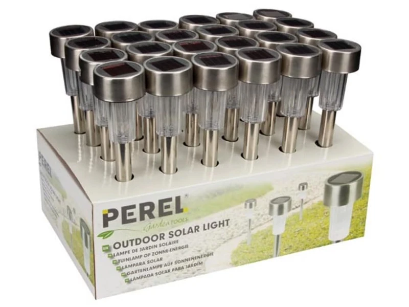 Perel CSOL04D Solar Outdoor Lamp with Stainless Steel Base, White (Pack of 24)