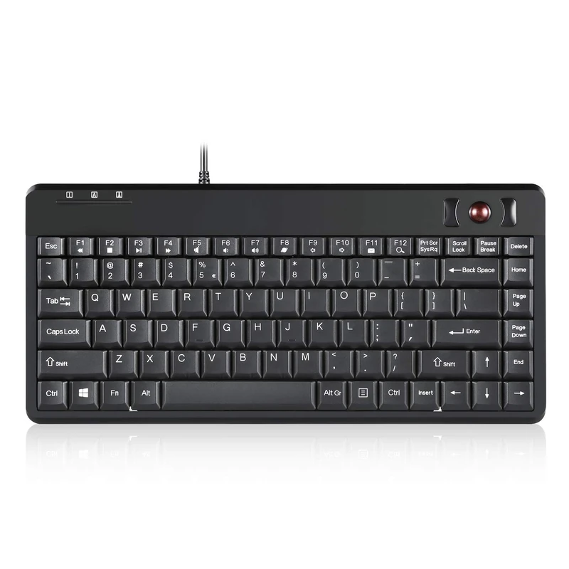 Perixx PERIBOARD-505H PLUS US, Wired Mini Keyboard with Trackball & 2 Hubs - USB - 14mm Optical Trackball - Build-in 2xHub - 1.80 M Cable - Piano Black - Fit with Industrial or Professional Use - US English Layout - Image 1