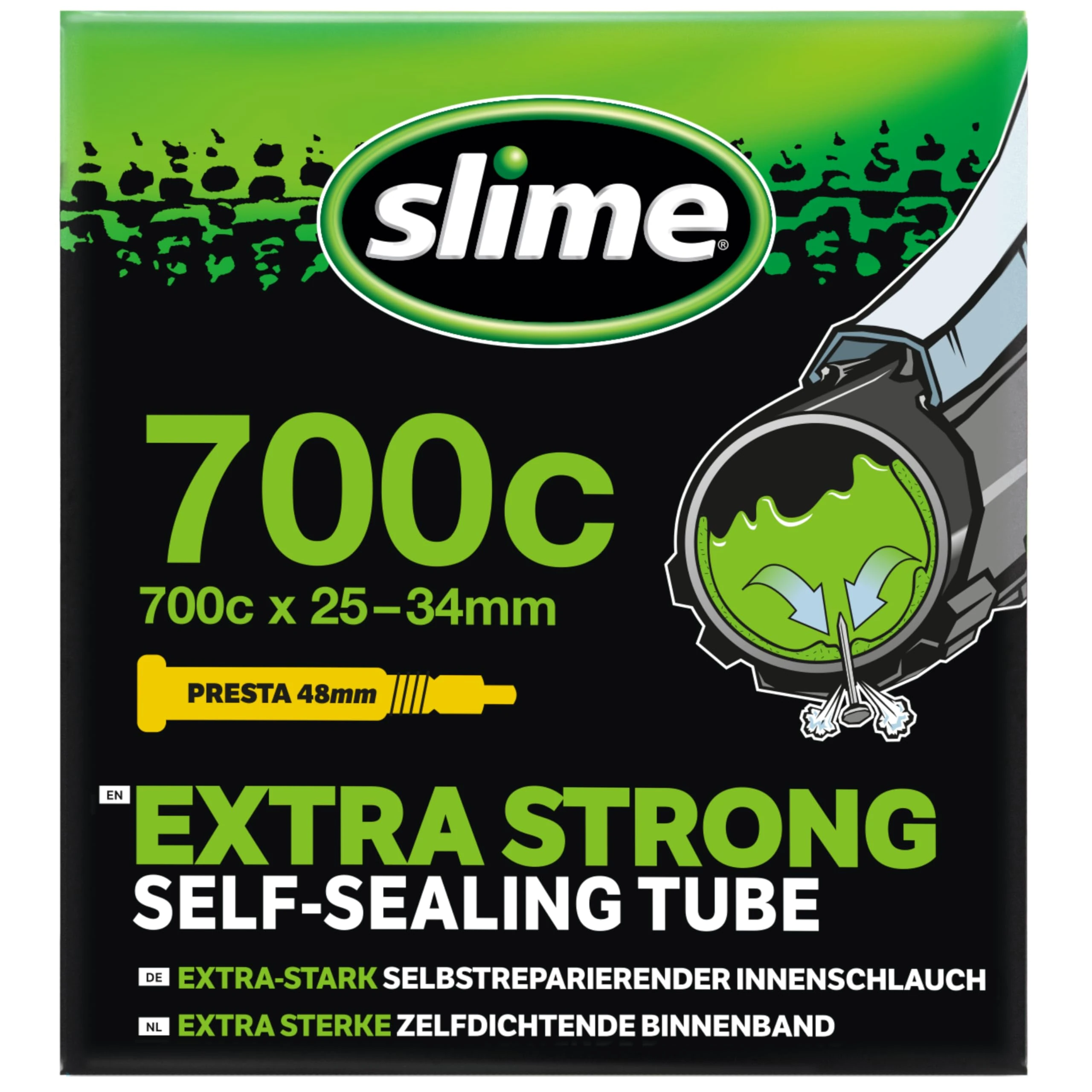 Slime 30062 Bike Inner Tube with Slime Puncture Sealant, Self Sealing, Prevent and Repair, Presta Valve, 700c x 25-34mm