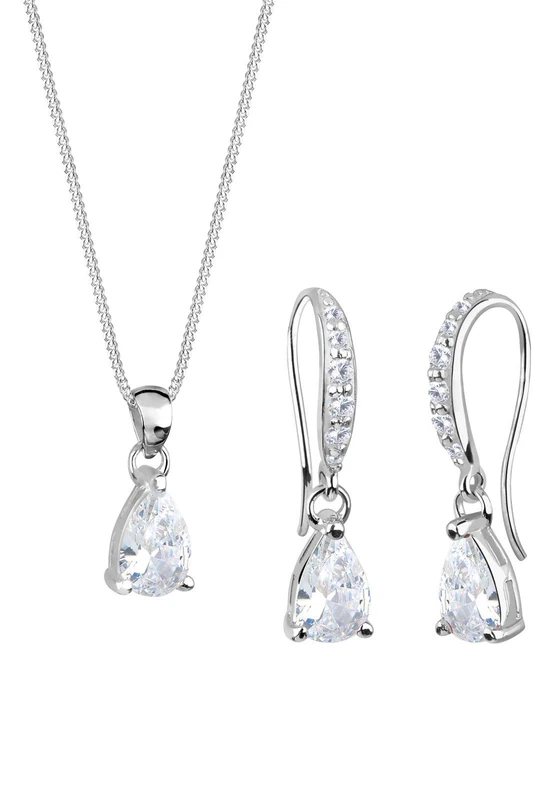 Elli Women Genuine Jewellery Sets Jewelry Set Sparkle Drop 925 Sterling Silver Zircon White Length 45 cm