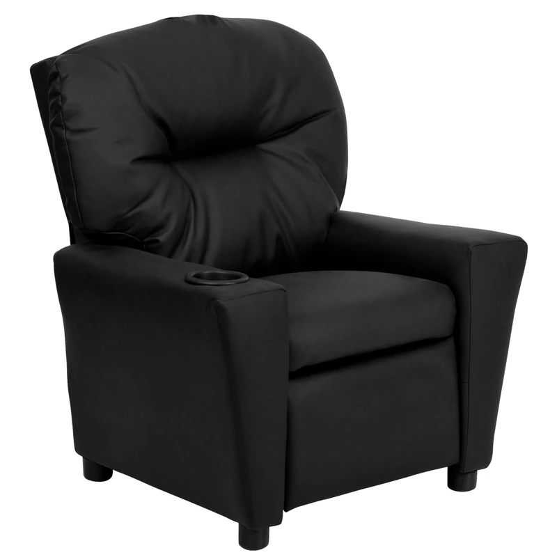 Flash Furniture Chandler Contemporary Black LeatherSoft Kids Recliner with Cup Holder