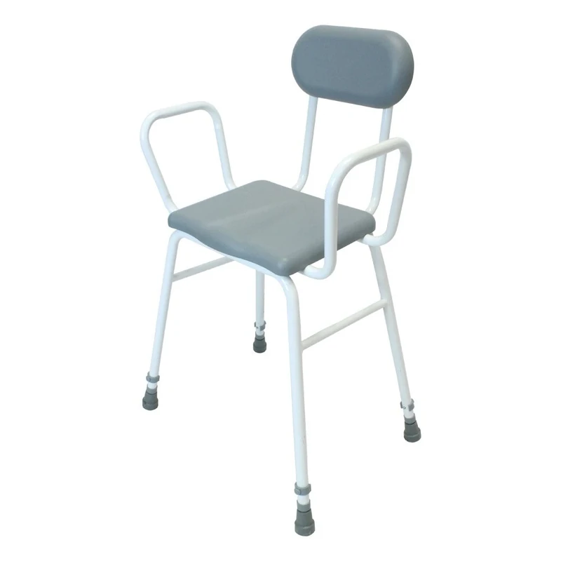 NRS Healthcare Polyurethane Perching Stool with Armrests and Padded Backrest
