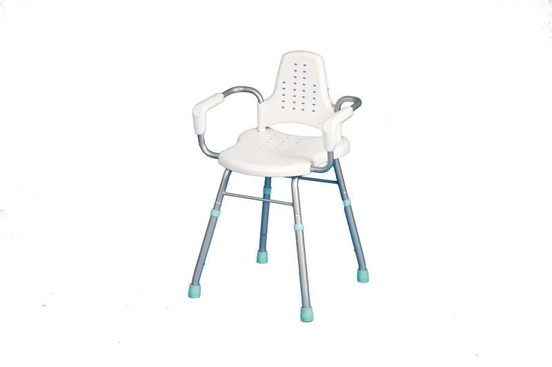 NRS Healthcare Prima Aluminium Height Adjustable Shower Stool with Armrest and Backrest