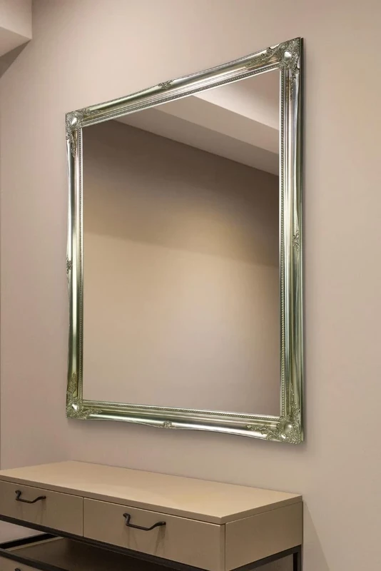 FRENCH SILVER HUGE SHABBY CHIC ANTIQUE STYLE MIRROR - 42" x 54" OVERALL SIZE (105cm X 135cm)