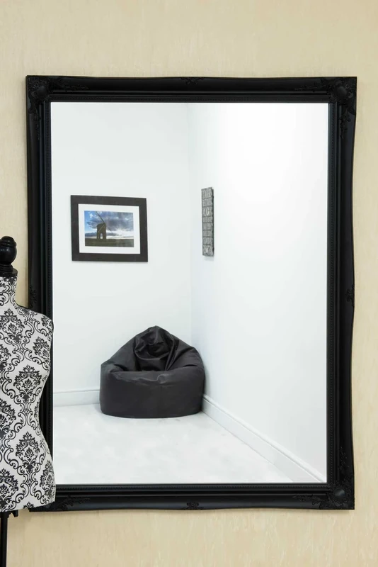 BLACK HUGE SHABBY CHIC ANTIQUE STYLE MIRROR - 42" X 54" OVERALL SIZE (105cm X 135cm)