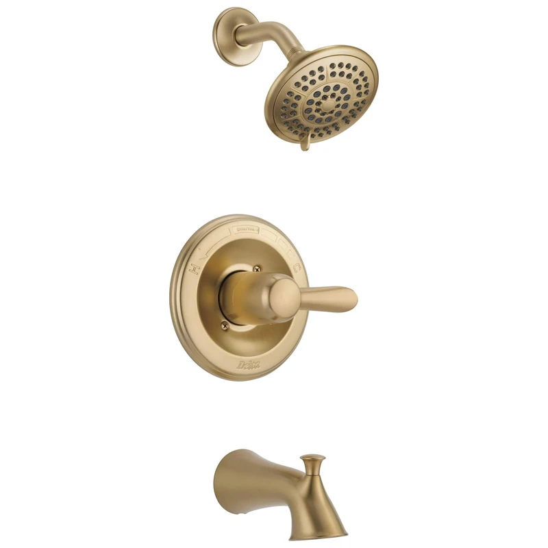 Delta Lahara 14 Series Single-Function Tub and Shower Trim Kit with 5-Spray Touch Clean Shower Head, Champagne Bronze T14438-CZ (Valve Not Included)