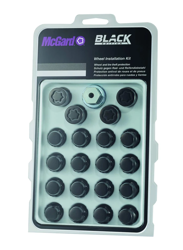 84557SUB Wheel Installation Kit Black (contains 16 black lug nuts, 4 wheel lock nuts SUB and 1 key) M12 x 1,5, cone seat, total length 36,8 mm, Hex size 19mm, Key diameter 27,7 mm