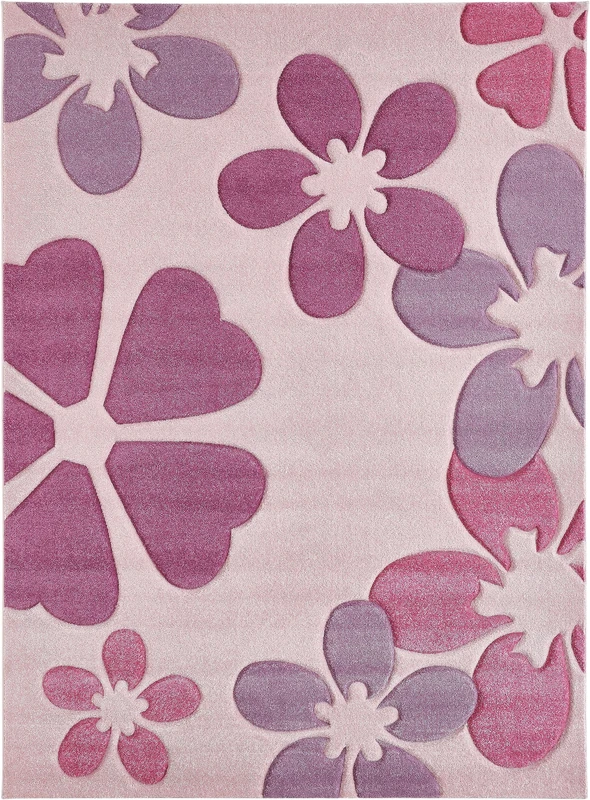 -LUXOR- living Flair Carving Play Mat - Children's Rug Girls with Flower Design - Ideal as a Play Mat - Rug for Children's Room Girls - Easy-care and Durable 120 x 170 cm