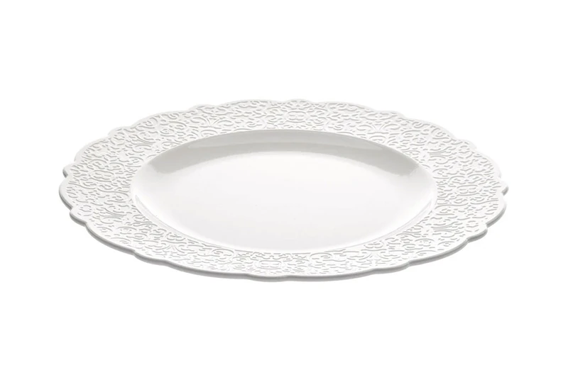 Alessi MW01/1 Dressed Porcelain Dining Plate with Relief Decoration, White - Set of 4