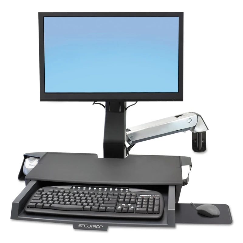 Ergotron StyleView Sit-Stand Combo Arm with Worksurface - Wall mount for LCD display/keyboard/mouse/bar code scanner - plastic, aluminium - polished aluminium - screen size: up to 24"