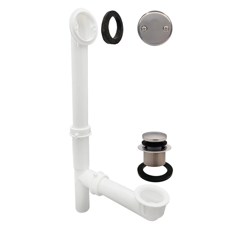 Westbrass 593244-07 White 1-1/2" Tubular Tip Toe Bath Waste Drain Kit, Satin Nickel