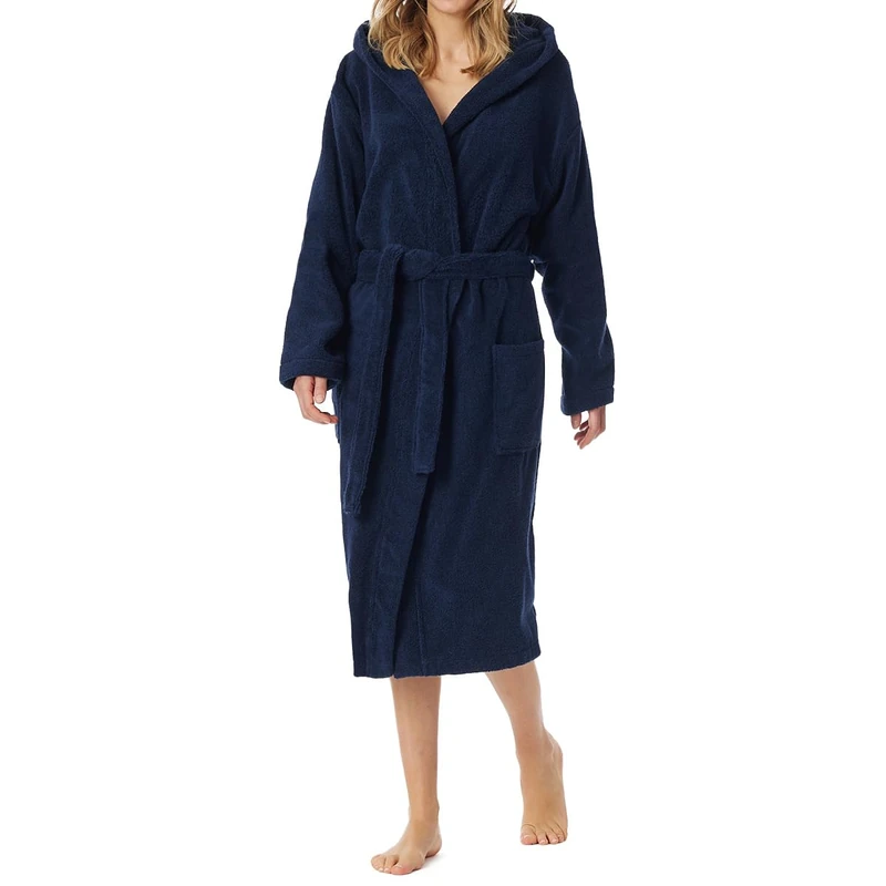 Schiesser Women's Bathrobe with Hood Terry Cloth 120 cm Length Cotton