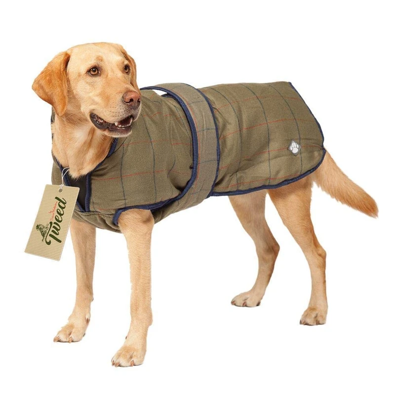 Danish Design Green Tweed Padded Lining Full Chest Protection Showerproof Dog/Puppy Coat 30 Inch 75 cm - Image 1