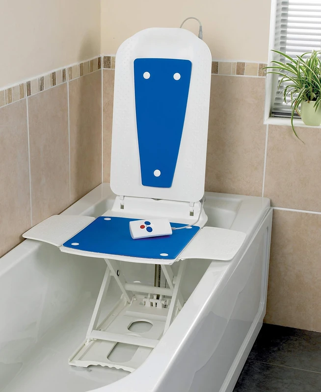 Bathlift Bathmaster Deltis Complete with Blue Covers , Simplifies Bath Time, Two-Part Design Allows for Easy Transport, Easy to Assemble, Waterproof, European
