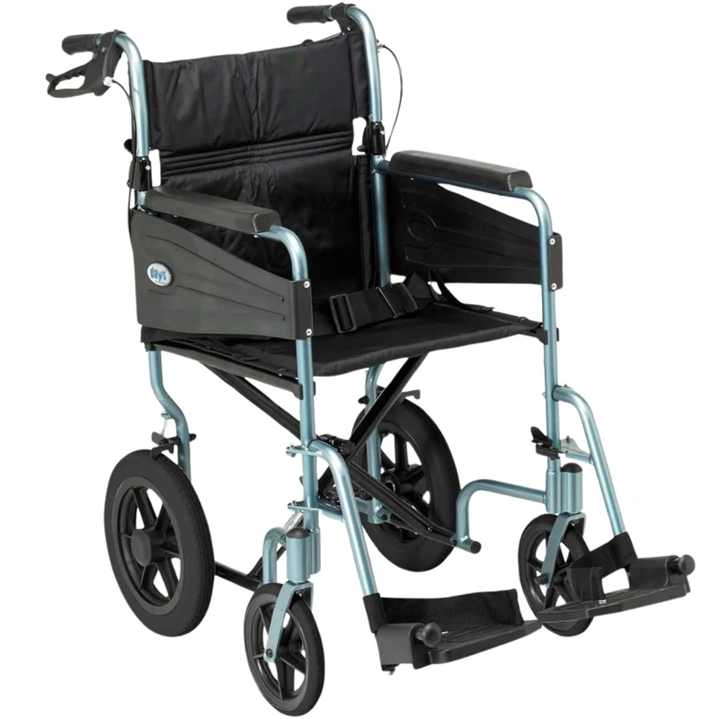 Days Lightweight Wheelchair for Adults, Escape Folding Wheelchairs, Compact Wheel Chair with Adjustable Footrests, Attendant Propelled, Padded Seat - Standard, Blue