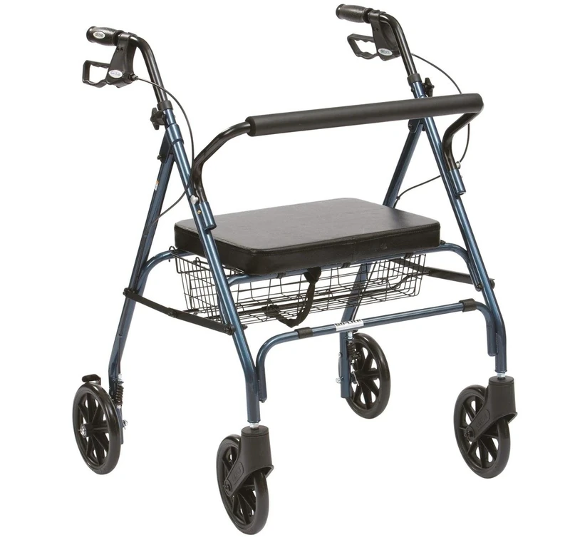 Drive Devilbiss Heavy Duty Rollator in Blue with Basket and Padded Seat and Back