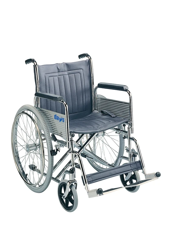 Days Transit Wheelchair, 45cm (18"), Chrome Plated Steel Frame, Detachable Armrests & Detachable Swing Away Footrests, Wipe Clean Seat, Folding Back for Transport, (Eligible for VAT relief in the UK)