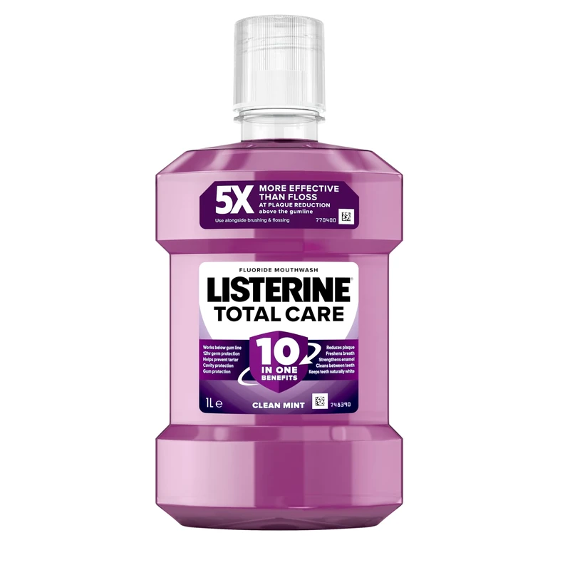 Listerine Total Care Antibacterial Mouthwash (1000ml), Caring and Cleansing Mouthwash with 10-in-1 Benefits, Clean Mint-Flavoured to Freshen Breath