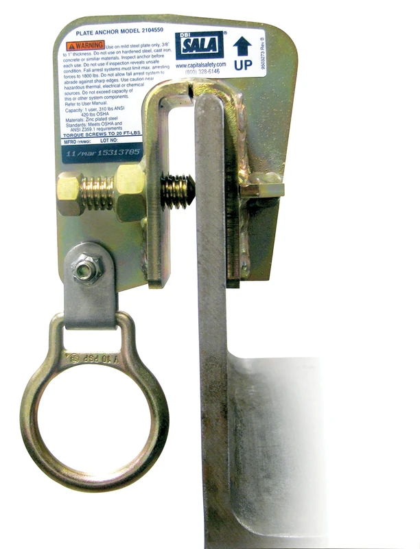 3M DBI-SALA 2104550 Anchorage Connector, Steel Plate Anchor with D-Ring Fits 3/8" to 1" Thick Plate Steel, Gold - Image 1