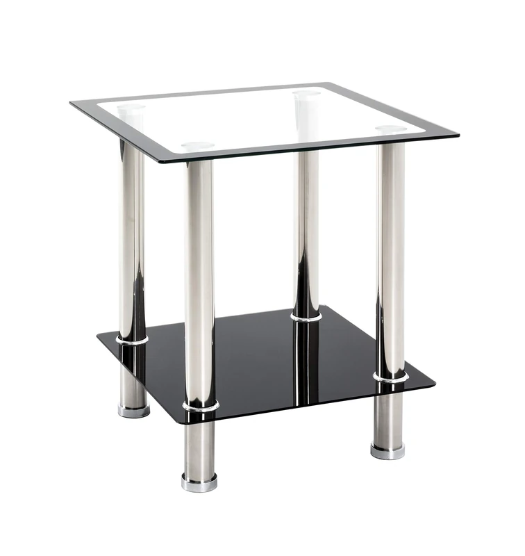 HAKU Möbel End Table Stainless Steel, Black, Stainless Steel, Tempered Glass - Size: W 40 cm X H 46 cm X D 40 cm, Style: Modern