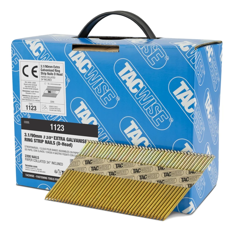 Tacwise 1123 Extra Galvanised Framing Nails, 3.1/90 mm, 34°, 2200