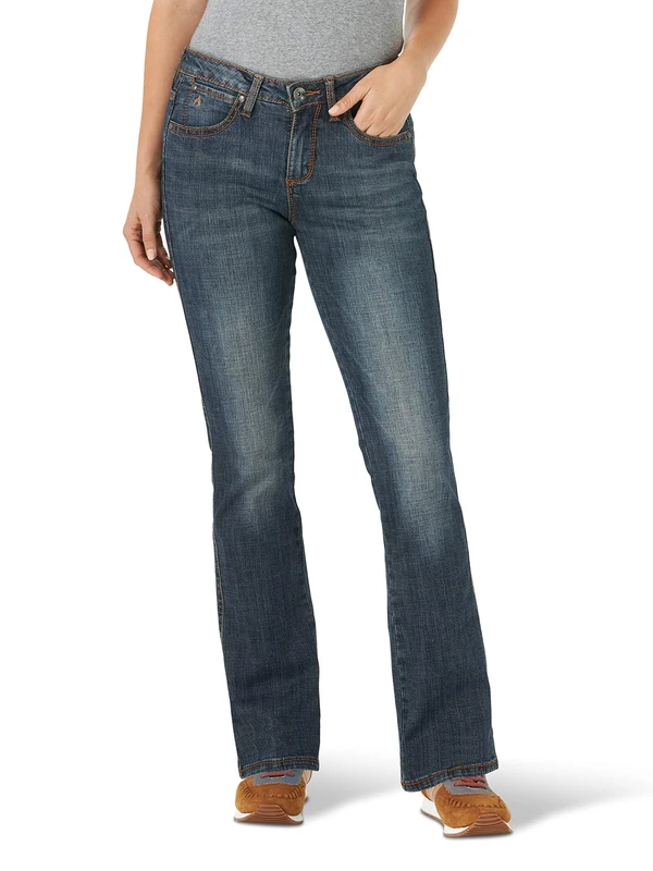 Wrangler Women's Aura Instantly Slimming Mid Rise Boot Cut jeans, Denim, 6 Short UK
