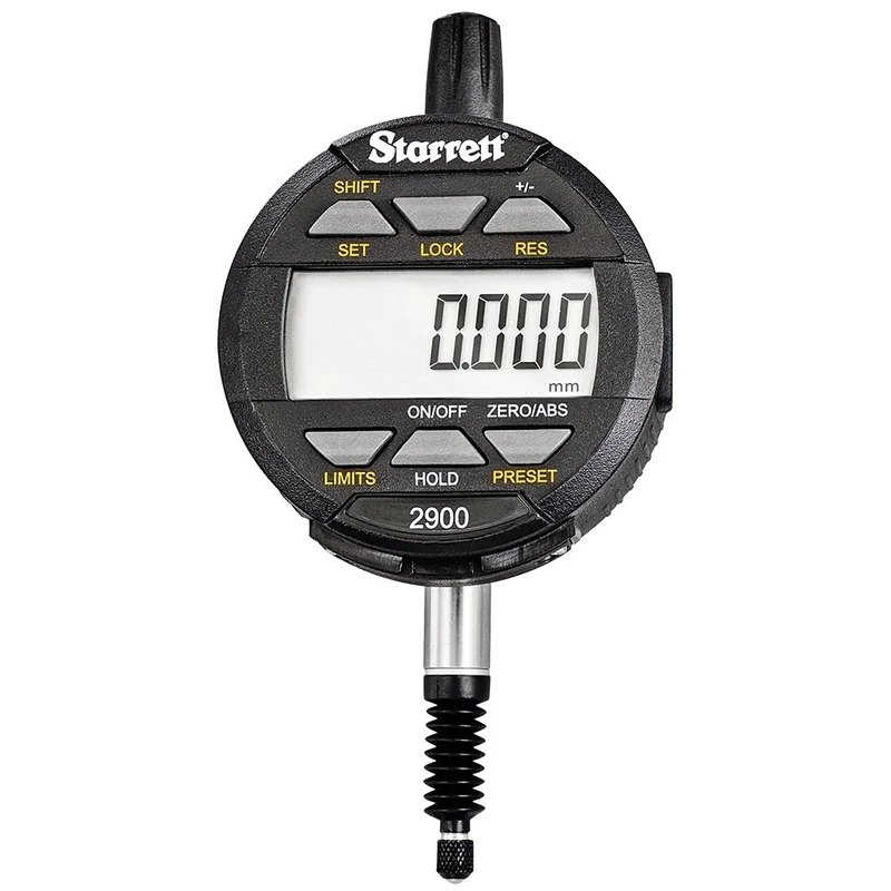 Starrett 2900-4M LCD Electronic Indicator, 8mm Stem Dia., 0-12mm Range, 0.01mm and 0.001mm Graduation